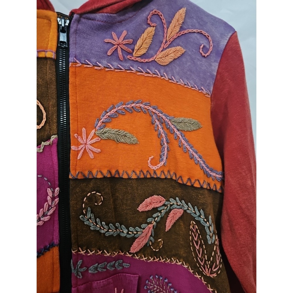 Vtg Shabby Chic Full Zip Hoodie Sz M Embroidered Patchwork Eclectic Whimsi #338